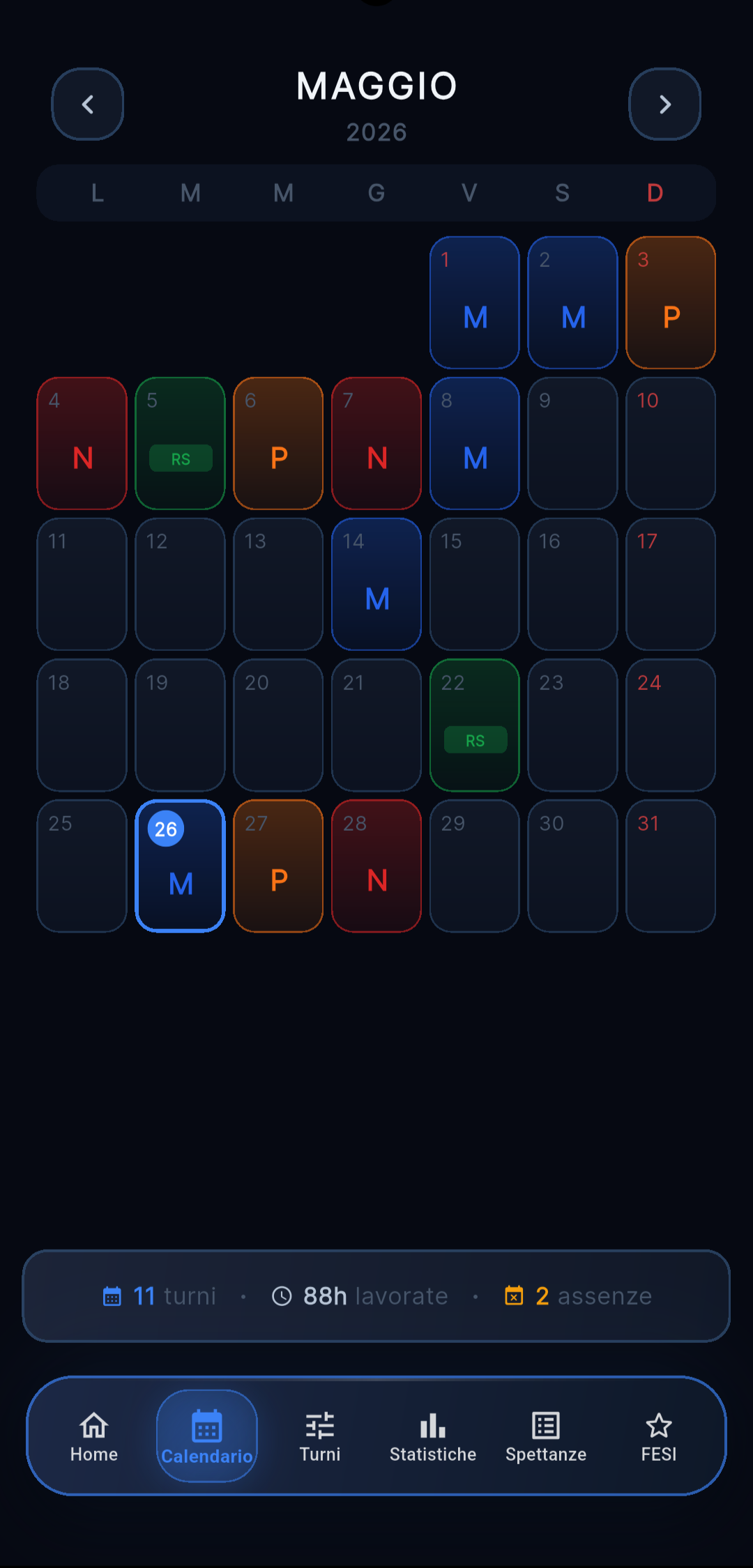 Calendario turni QUADRANTE